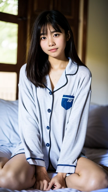 (Masterpiece, best quality), 8k, student, shy, confusing, Vietnamese girl, teenager, morning, pajama, wake up,