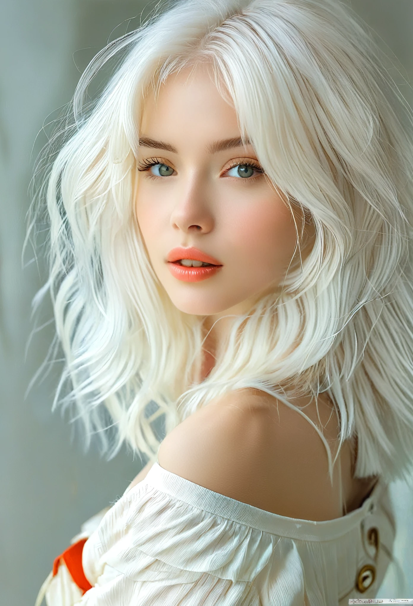 bellissima, 1girl, solo focus, white hair