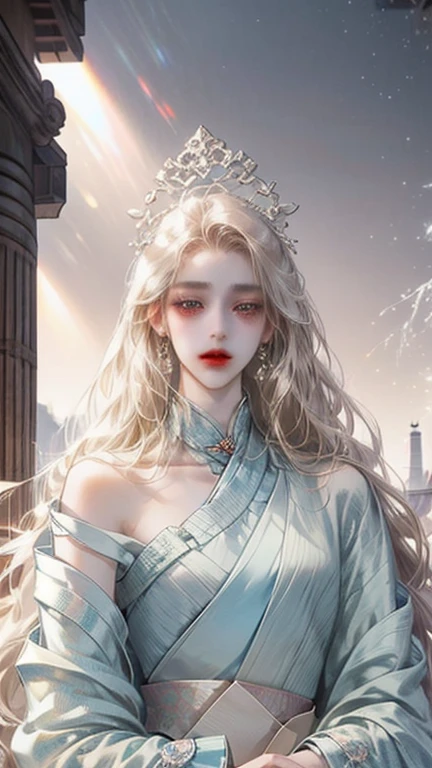 (extreamly delicate and beautiful:1.2), 8K, (tmasterpiece, best:1.0), , (LONG_HAIR_MALE:1.5), Upper body body, a long_haired male, cool and seductive, evil_gaze, wears opened hanfu, and intricate detailing, and intricate detailing, finely eye and detailed face, Perfect eyes, Equal eyes, Fantastic lights and shadows、white room background、 Uses backlight and rim light, one women, Face details, Chinese Hanfu