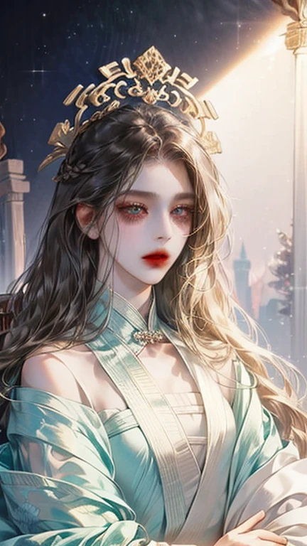 (extreamly delicate and beautiful:1.2), 8K, (tmasterpiece, best:1.0), , (LONG_HAIR_MALE:1.5), Upper body body, a long_haired male, cool and seductive, evil_gaze, wears opened hanfu, and intricate detailing, and intricate detailing, finely eye and detailed face, Perfect eyes, Equal eyes, Fantastic lights and shadows、white room background、 Uses backlight and rim light, one women, Face details, Chinese Hanfu
