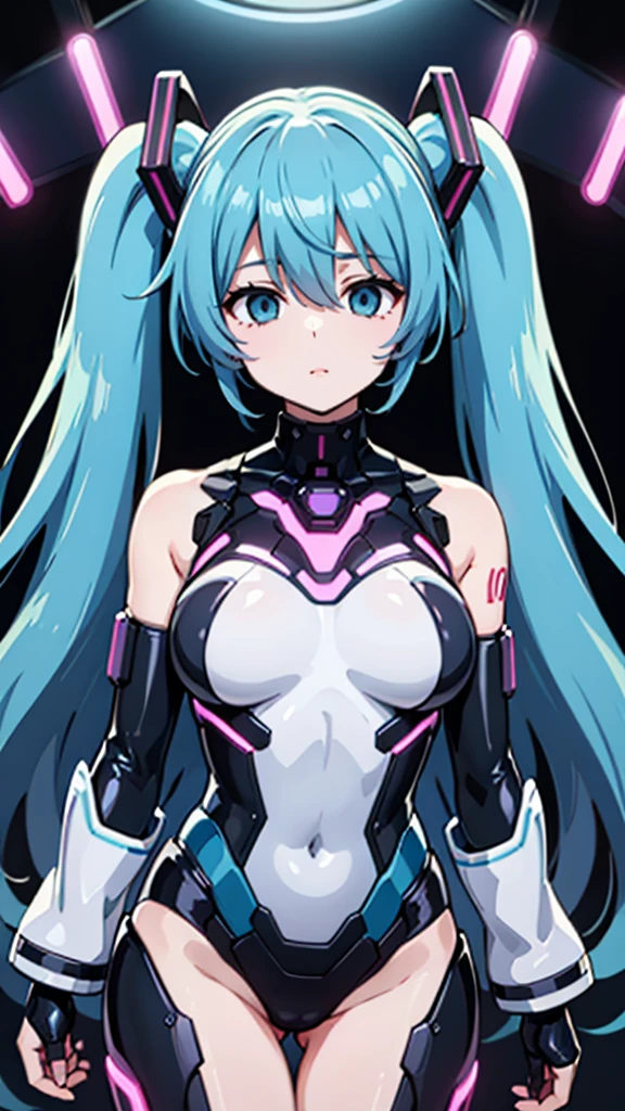 ((Highest quality))、(masterpiece)、Hatsune Miku VOCALOID、(Twin tails)、Light blue hair、Water-colored pupils、cyber punk、Ultimate Physical Beauty、Big Ass、(Big Breasts)、Bodysuits、Sexy pose、 has electronic visor fitted to her face、red latex body、Cyberpunk mode、(Light blue hair:1.4),Breast enlargement、Neon lights in the dark city at night,Unreal Engine:1.4,Ultra-high resolution,La highest quality:1.4, Realistic:1.4, Skin Texture:1.4, masterpiece:1.8,masterpiece, highest quality,(Beautifully detailed eye depiction)