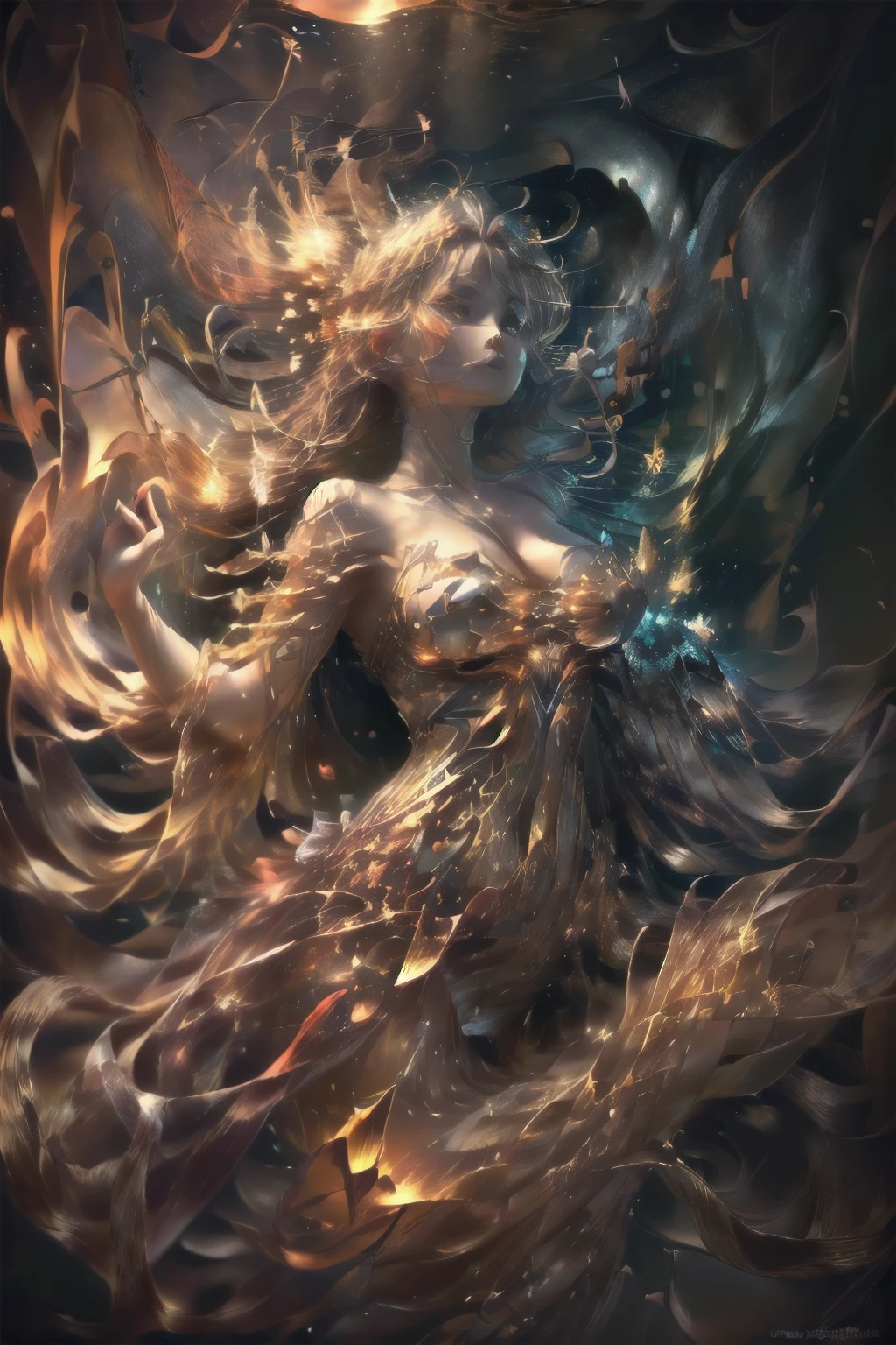 ((Masterpiece, top quality, high resolution)), ((highly detailed CG unified 8K wallpaper)), Liquid metal flowing out of the broken container hardens into the shape of a human being,