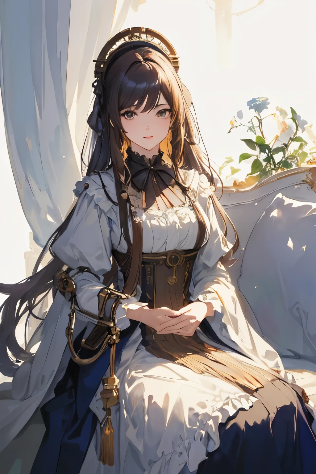 (highest quality、High resolution、masterpiece)、(Anime Art 4k)、(Realistic)、Portraiture、whole body、1 person、20-year-old woman、Beautiful Face、 (Exquisite beautiful eyes)、(long)、Shortcuts、Trim your hair、 Beautiful Hair、Shiny Hair、Combing your hair、Skin Texture、Moisturized Skin、Victorian era costume、(steampunk)、Cinema Lighting、Backlight、Ray Tracing、(White Background)、(No background)、(Watercolor of singer Sargent)、