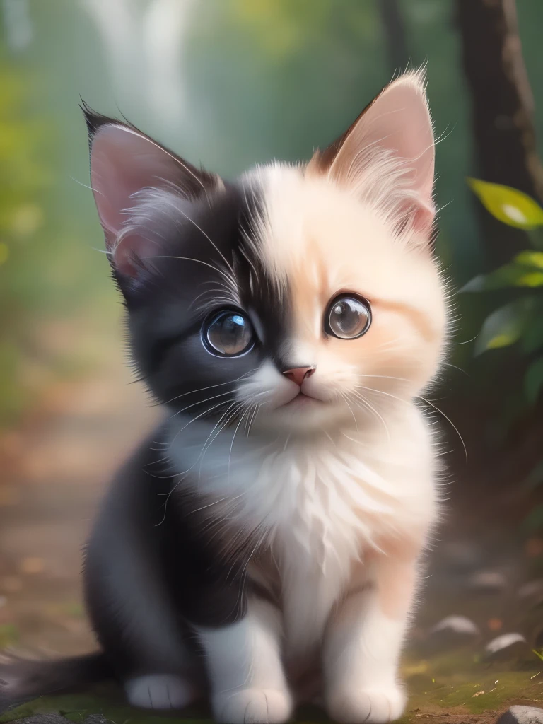 (highest quality,4K,8k,High resolution,masterpiece:1.2),Super detailed,(Realistic,Realistic,Photorealistic:1.37),Northern,South,Diverse landscapes,Natural Beauty,Cute black and white siamese kitten,Art Gallery、Very small kitten、Random Pause
