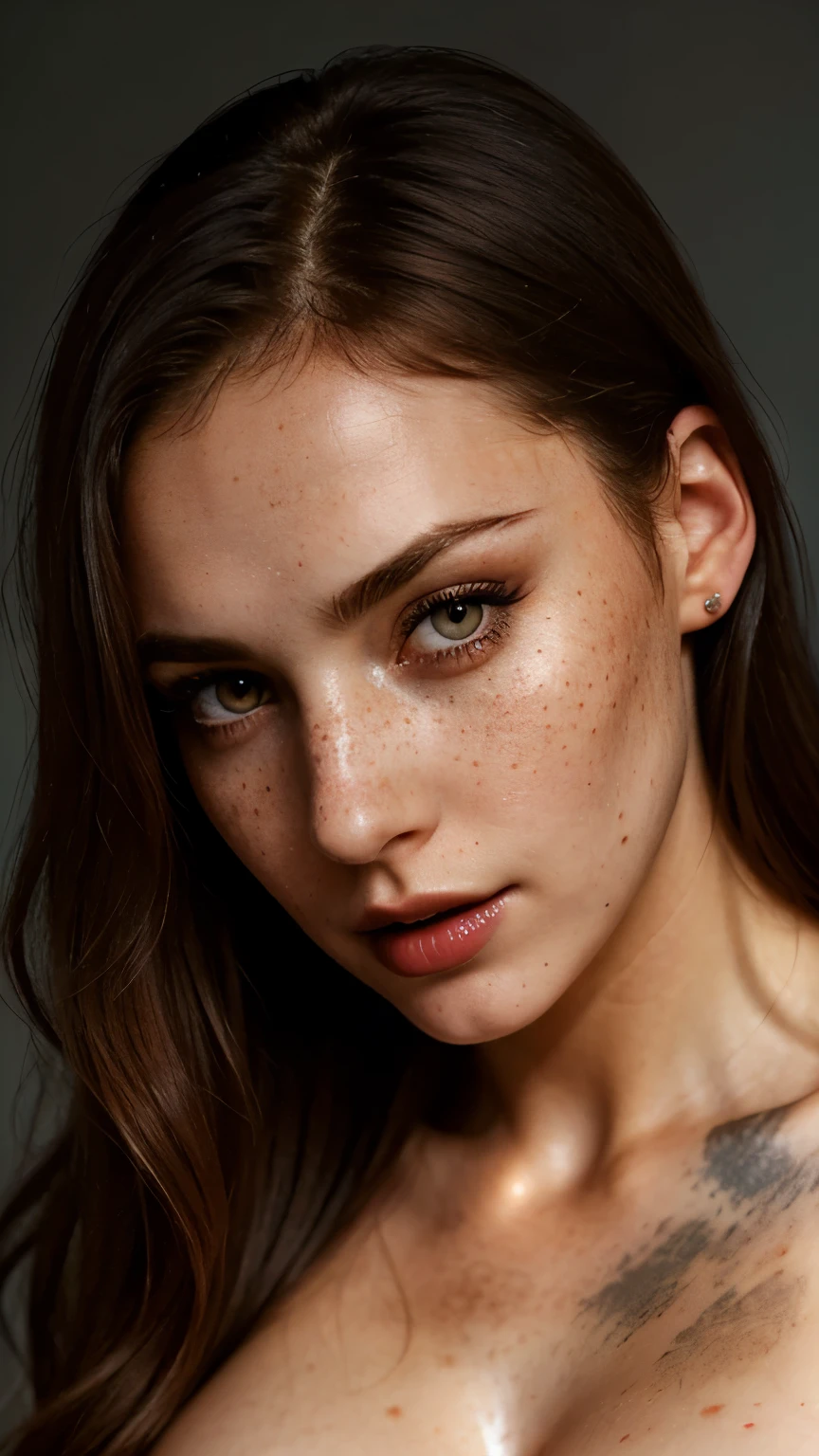 (best quality, hyperdetailed photography:1.2), beautiful lady, freckles, dark makeup, soft light, massive perfect breast,head and breast portrait, cover, (detailed beautiful face, detail skin texture, ultra-detailed body:1.1) sexy vampire girl,,, ((naked breast)), realistic skin texture extreme details,