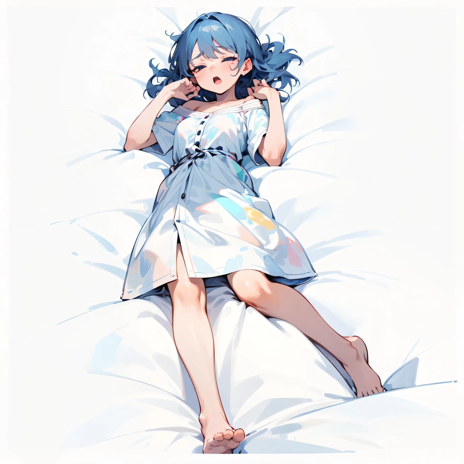 Awakening,Waking up,Yawn,Face close-up,Shoulder exposed,Dozing off,
