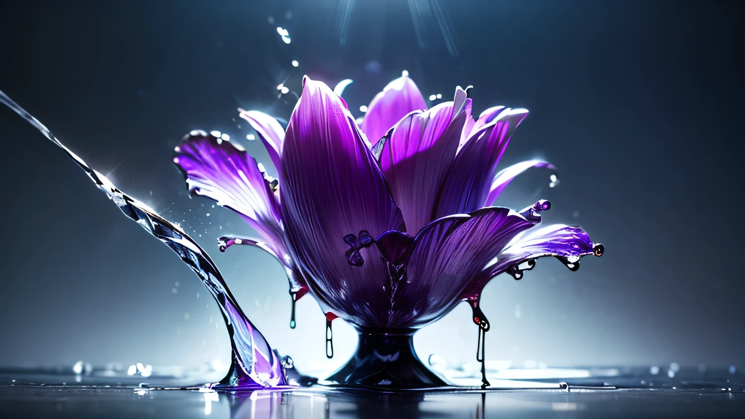 (liquid metal art: 1.5) liquid metal a picture of a exquisite beautiful lily flower made from (liquid metal: 1.5) (masterpiece, best detailed, best quality: 1.4), (blue: 1.5) petals,  there is (purple: 1.3) vivid, living butterfly (masterpiece, best detailed, best quality: 1.4) flying near the lily  dynamic range, ultra wide shot, photorealism, depth of field, hyper realistic, dynamic range, ultra wide shot, photorealism, depth of field, hyper realistic, 3D render