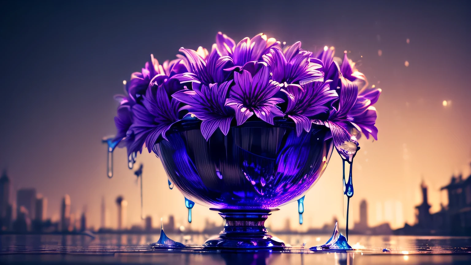 (liquid metal art: 1.5) liquid metal a picture of a exquisite beautiful lily flower made from (liquid metal: 1.5) (masterpiece, best detailed, best quality: 1.4), (blue: 1.5) petals, there is (purple: 1.3) vivid, living butterfly (masterpiece, best detailed, best quality: 1.4) flying near the lily dynamic range, ultra wide shot, photorealism, depth of field, hyper realistic, dynamic range, ultra wide shot, photorealism, depth of field, hyper realistic, 3D render, meltmetal