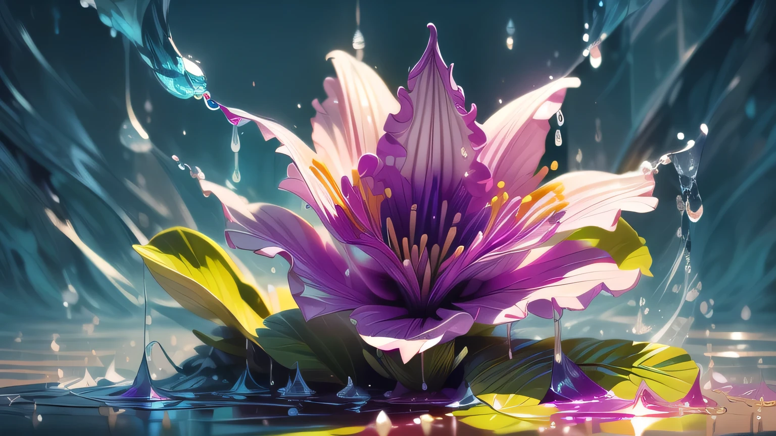 (liquid metal art: 1.5) liquid metal a picture of a exquisite beautiful lily flower made from (liquid metal: 1.5) (masterpiece, best detailed, best quality: 1.4), (blue: 1.5) petals, there is (purple: 1.3) vivid, living butterfly (masterpiece, best detailed, best quality: 1.4) flying near the lily dynamic range, ultra wide shot, photorealism, depth of field, hyper realistic, dynamic range, ultra wide shot, photorealism, depth of field, hyper realistic, 3D render, meltmetal