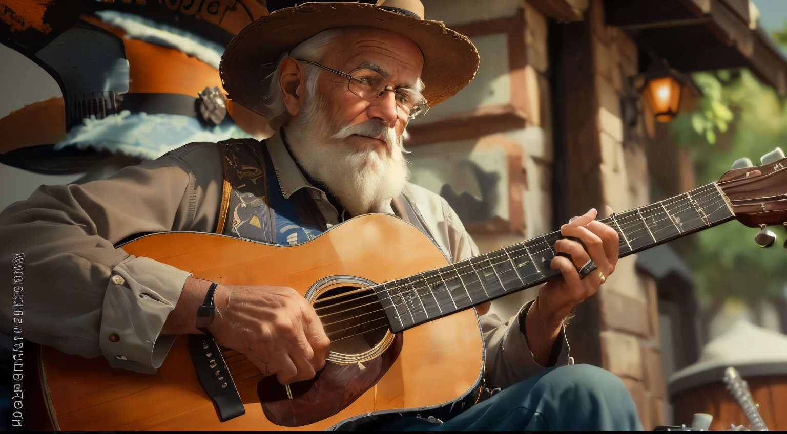 arafed man with a beard and hat playing a guitar, beautiful man, man playing guitar, old man, musician, 3d render senior artist, portrait of a old, portrait of an old, playing the guitar, high quality portrait, handsome man, playing a guitar, an old man, gorgeous lady, color photograph portrait 4k, playing guitar