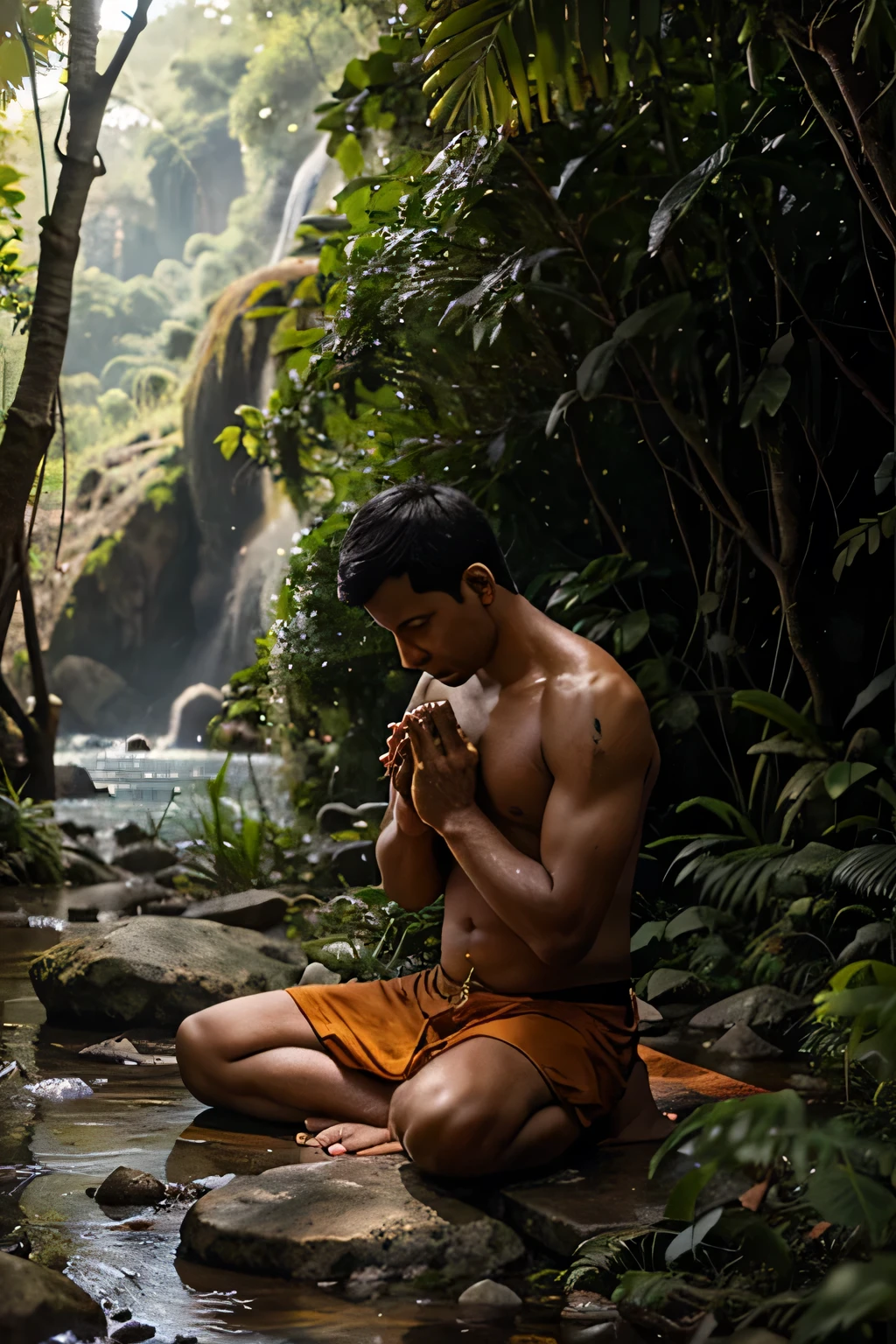 Generat image of Hindu monk praying to lord Shiva in the jungle