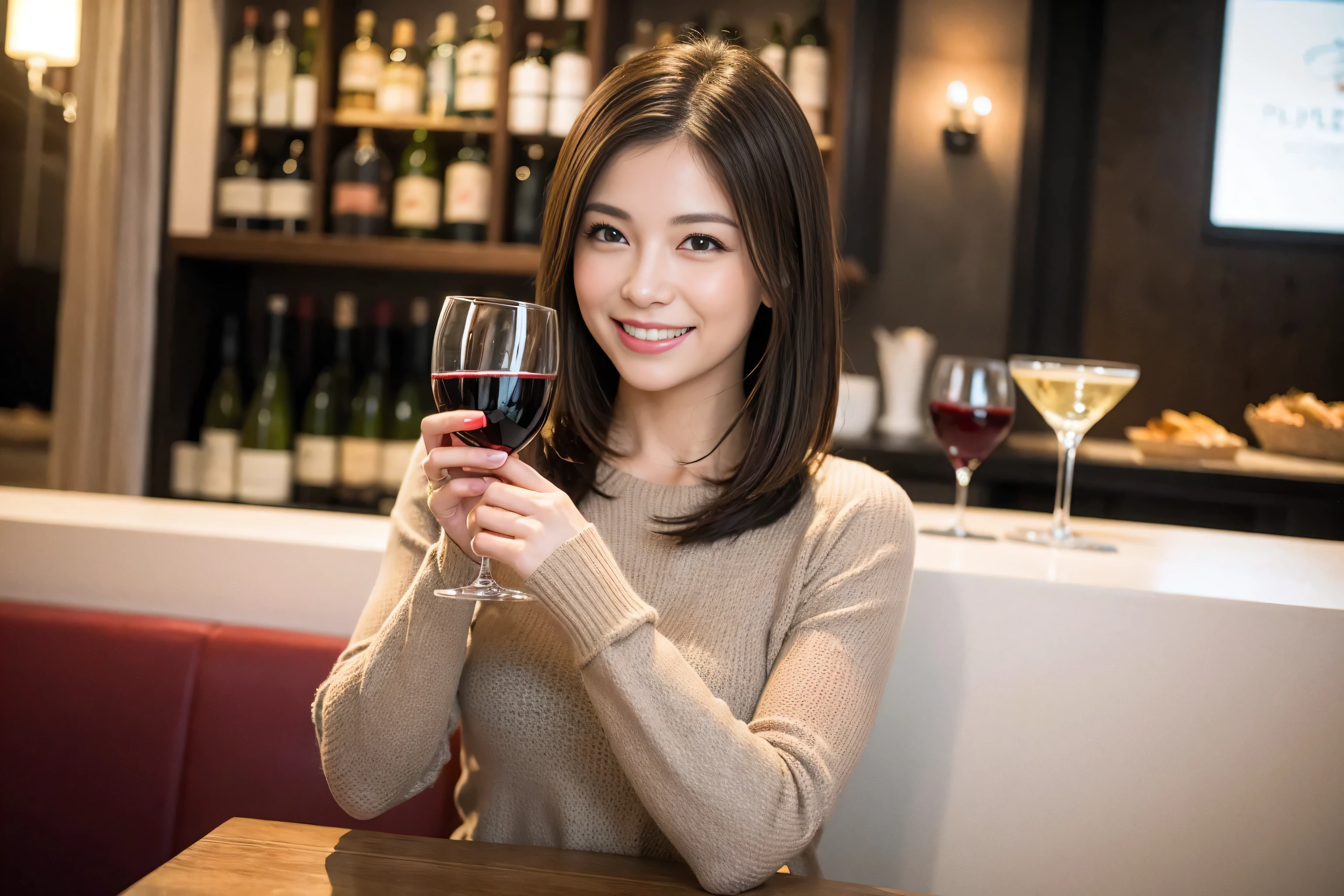 ((highest quality、8k、masterpiece:1.3))、Wine Party 、1 male and 1 female、couple、Lovers Couple、Slim body、((Bob Hale、Straight hair:1.2)), (Realistic, Intricate details:1.2), Wine glass on the table、Put the light on your face、 Amazing view of the sunset sky and clouds、Amazing mountain views、A bright smile、The wonderfulness of smile、Bright image、The beauty of wine, Beautiful Face, blue eyes, The light shines on your face, Blushing, short hair,Bright Face、 (Age 37), 39 years old, red wine 、Appetizers、Italian food、wine bottle、Champagne、sparkling wine、Two beauties、Brown Hair、Shortcuts、Long sleeve shirt、dress、Pretty Woman 1, (Slim face), (The body is slim), (Brown Hair), (Shortcuts), cheeks turn a little red,Attractive beauty、restaurant, In a prominent place (From the waist up) Nova Frog Style, actress, model, Upper Body, White wine, slim, wine glass, Wine glass placed in the center, smile, (smile: 1.15), Beautiful fine grain, Depth f/2,saturation, High Contrast, Strong light and shadow,Moist Body:1.5、3D texture、Delicate eyes、Brown Hair、The hair is very shiny、