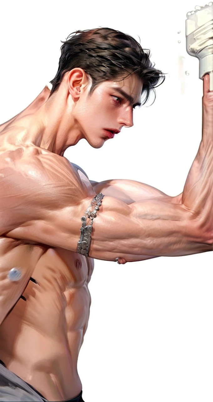 Masterpiece of man, Adult man with firm facial features like an Dutch, black eyes, his nose is sharp, mature, black eyes, neat short black hair, very handsome, white, clean, smooth skin, muscle realistic,