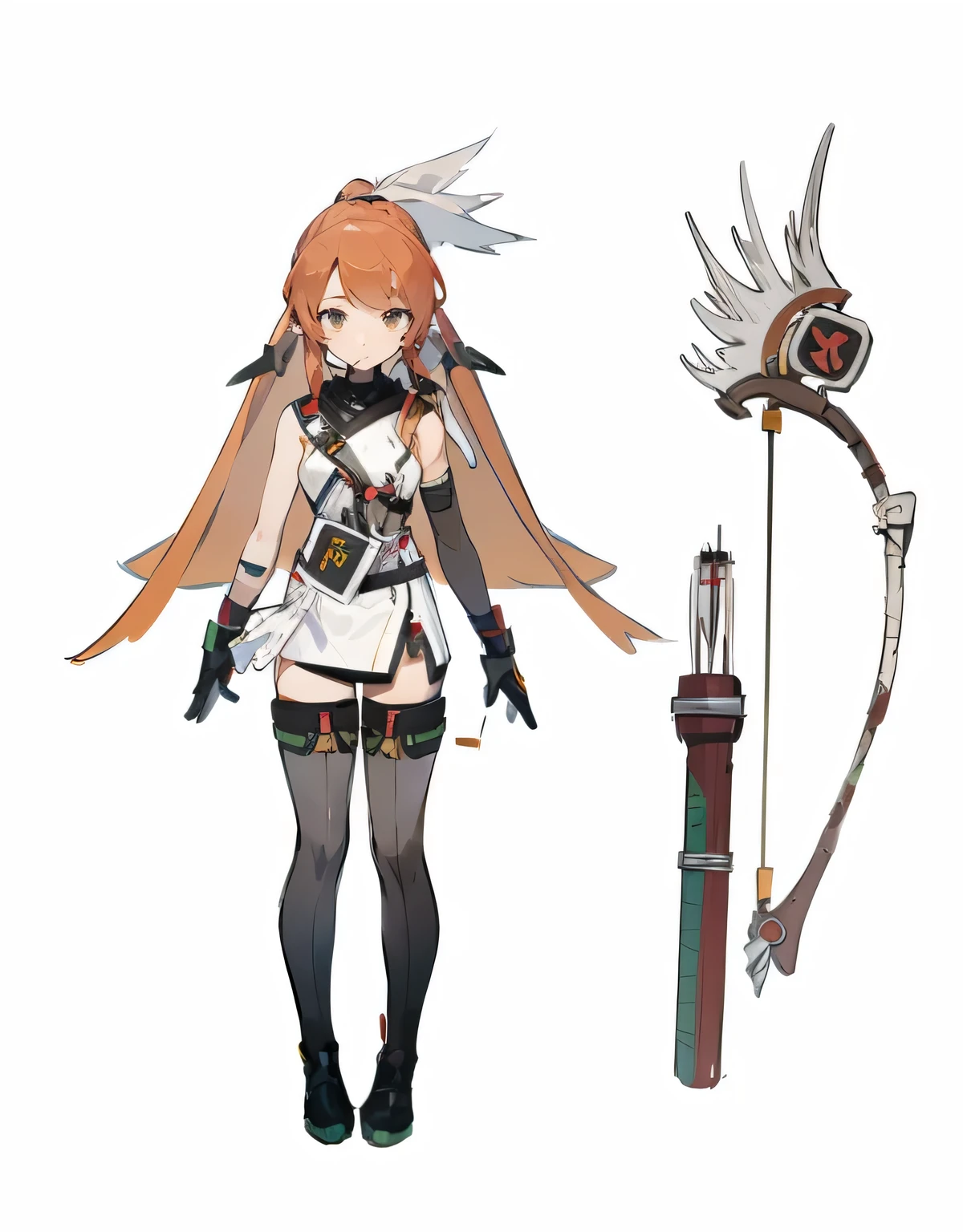Apricot ponytail,one,Archer,Full body picture,Three View