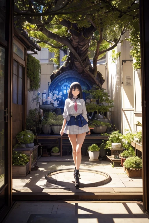 Hiroshi Masumura, Sara Fanelli, Antonio Lupatelli, Surrealism, mysterious, bizarre, fantastical, fantasy, Sci-fi, Japanese anime, blueprint of an imaginary miniature garden where miniskirt beautiful high school girls live, perfect voluminous body, detailed masterpiece Hyper realistic sharp focus embarrassing shy blushing real