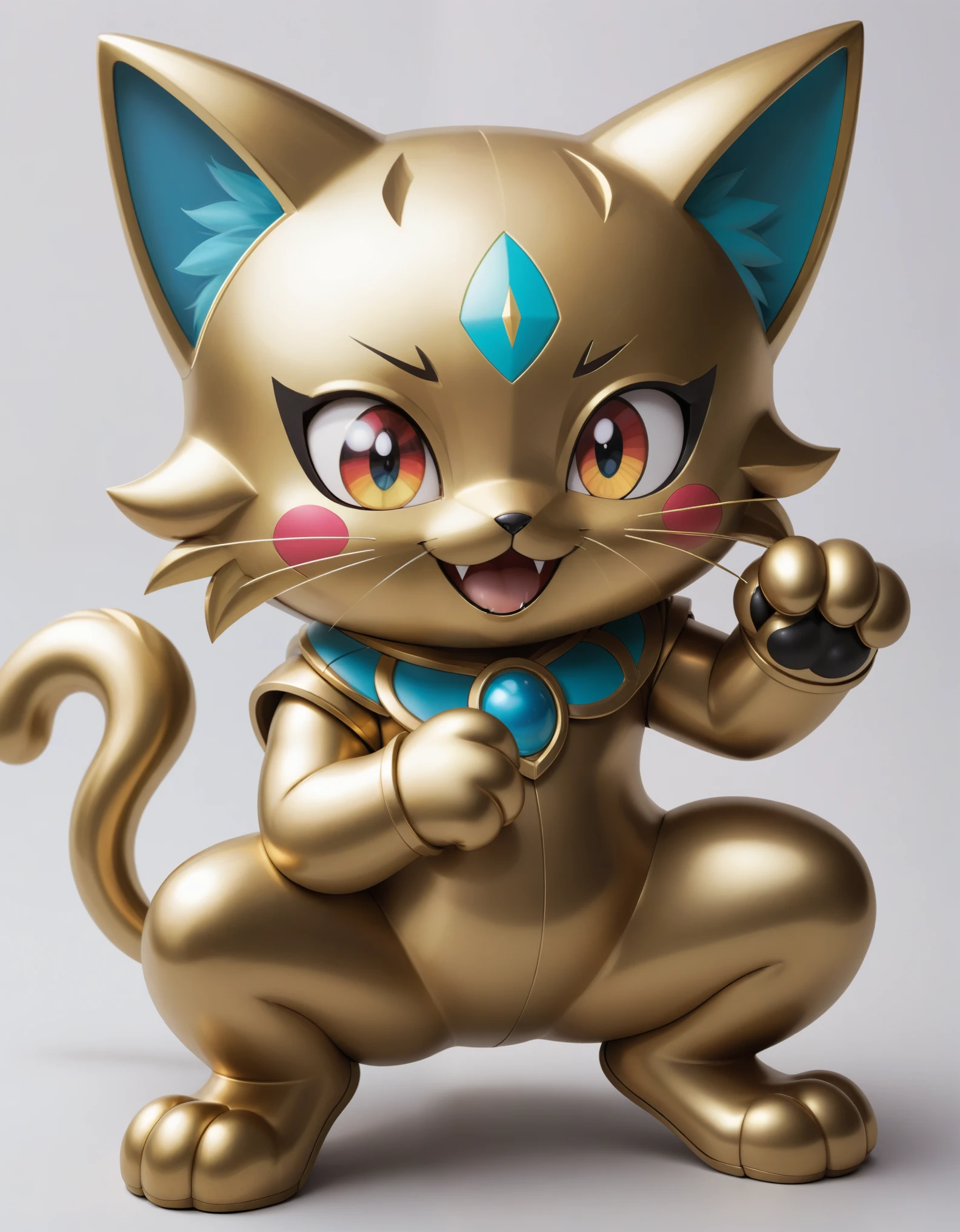 Meow Scarada,Solo,pokemon,Masterpieces,High Detail,blush,s whole body,Smile,(face covered in brass:1.2),cute style,shota,paw pose,