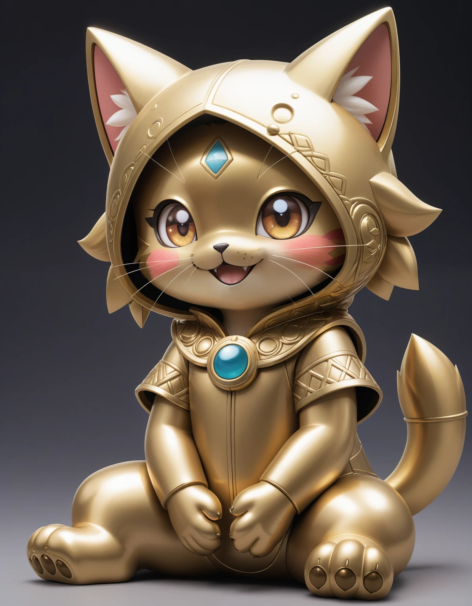 Meow Scarada,Solo,pokemon,Masterpieces,High Detail,blush,s whole body,Smile,(face covered in brass:1.2),cute style,shota,paw pose,