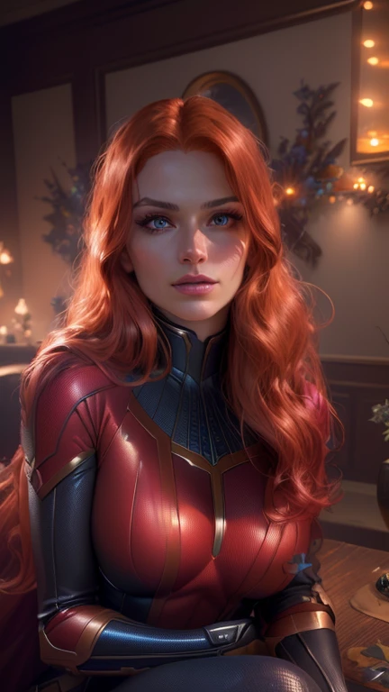 Jean Grey, x-men 97, frontal pose, beautiful detailed eyes, beautiful detailed lips, extremely detailed face and features, long eyelashes, realistic, photorealistic, 8k, masterpiece, cinematic lighting, dramatic lighting, dramatic pose, hyper detailed, intricate details, vibrant colors, volumetric lighting, atmospheric lighting, epic fantasy, comic book style
