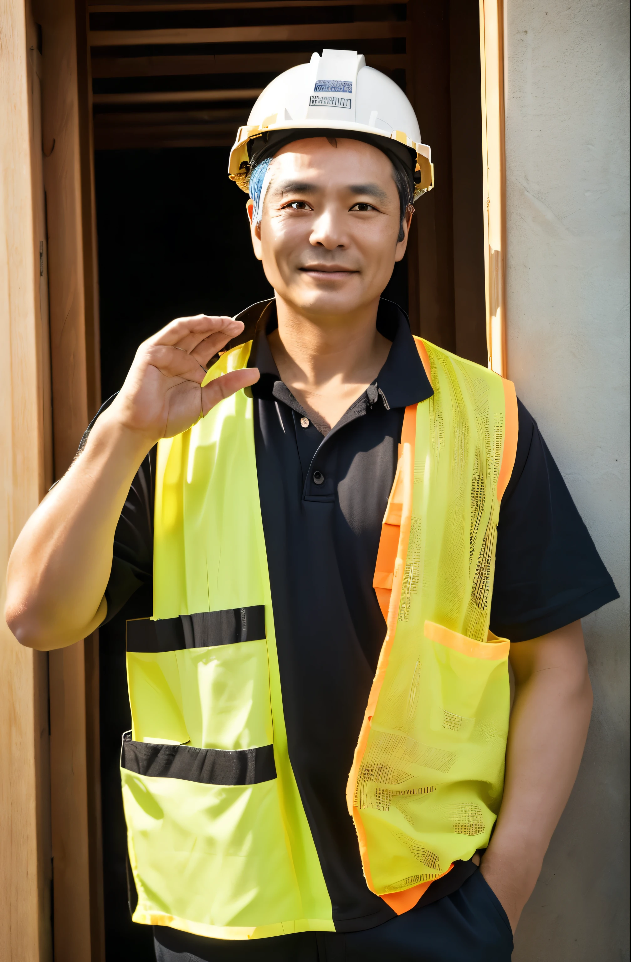 construction worker,Age: around 45,black hair,Realistic photos,Chinese face