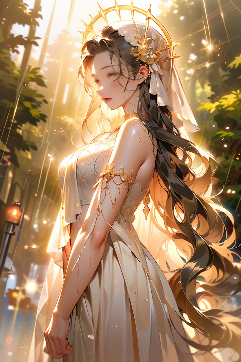 ((best quality, 8K, masterpiece:1.3)), focus:1.2, Perfect body beauty:1.4, Hips:1.2, ((Layered Hairstyle, breast:1.2)), (wet clothes:1.1) , (rain, street:1.3), Tube Top Dress: 1.1, Highly detailed face and skin textures, beautiful eyes, Double eyelids, Skin Whitening, long hair, (shut up: 1.3)