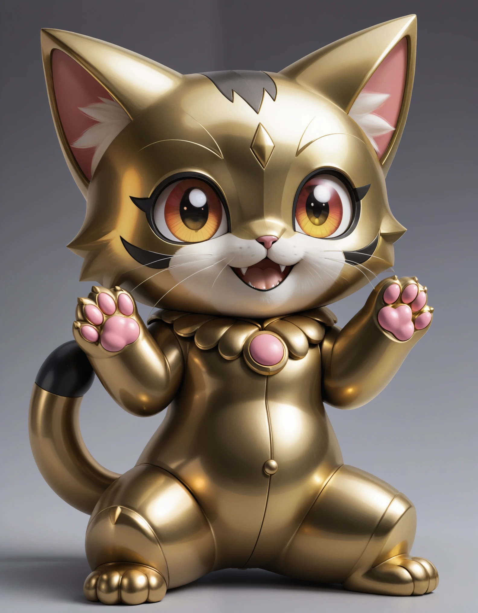 Meow Scarada,Solo,pokemon,Masterpieces,High Detail,blush,s whole body,Smile,(face covered in brass:1.2),cute style,shota,paw pose,