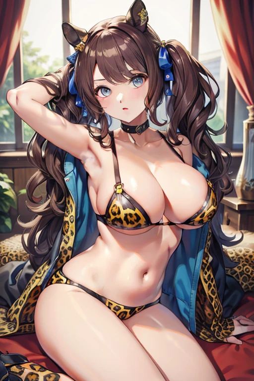 tosen jordan \(umamusume\), leopard pattern bra, leopard pattern panties, big tits