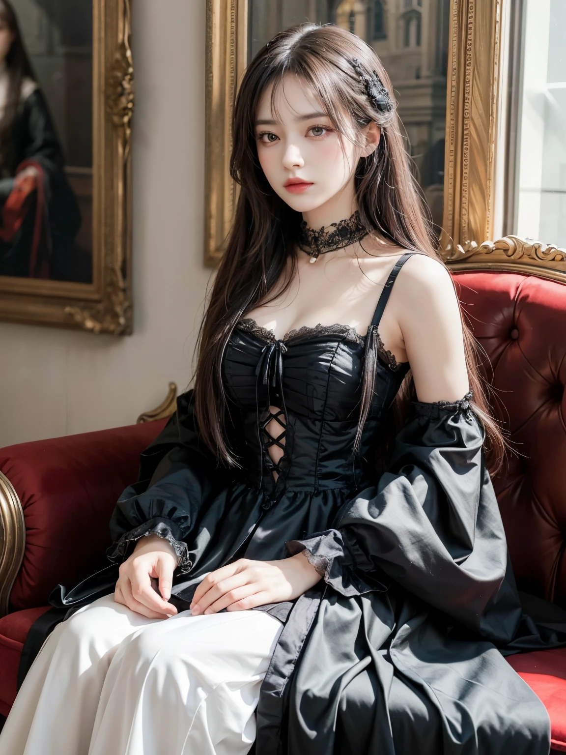 {Highly detailed 8k wallpaper},{masterpiece},{highest quality},{{{{{doll}}}}},{{Bold}},toy doll,Marionette,{Brown long hair、See-through bangs},{{{{Lifeless}}}},{{{inorganic}}},{One girl},Beautifully detailed glass eyes,Processed Hair,Gorgeous Hair,Expressionless,Indifference,Surreal,Gothic,Classic décor,sit,zoom in on eyes,Focus on the eyes,Rococo style,{{Silk thread}}