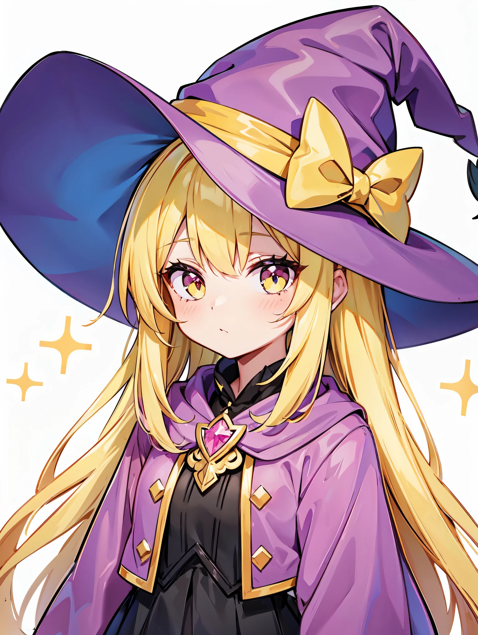 Witch Girl, Upper body, yellow hair, pink hat, pink suit, glitter, transparent background