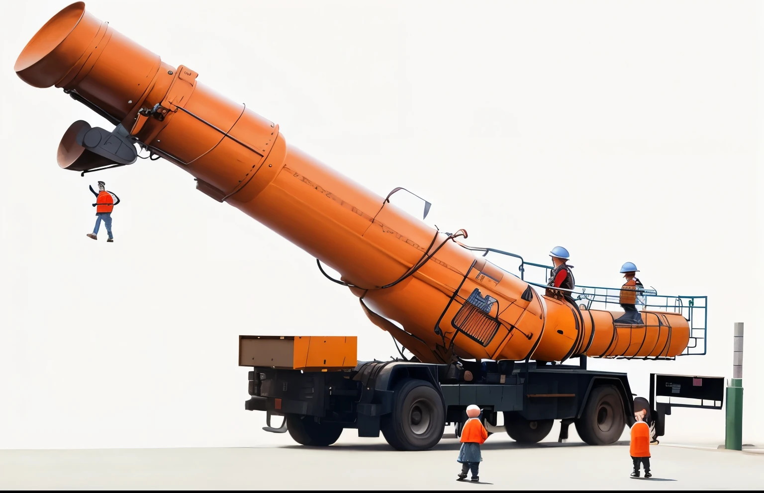 Workers on asphalt road outdoors, children's day, spring crane exhibition