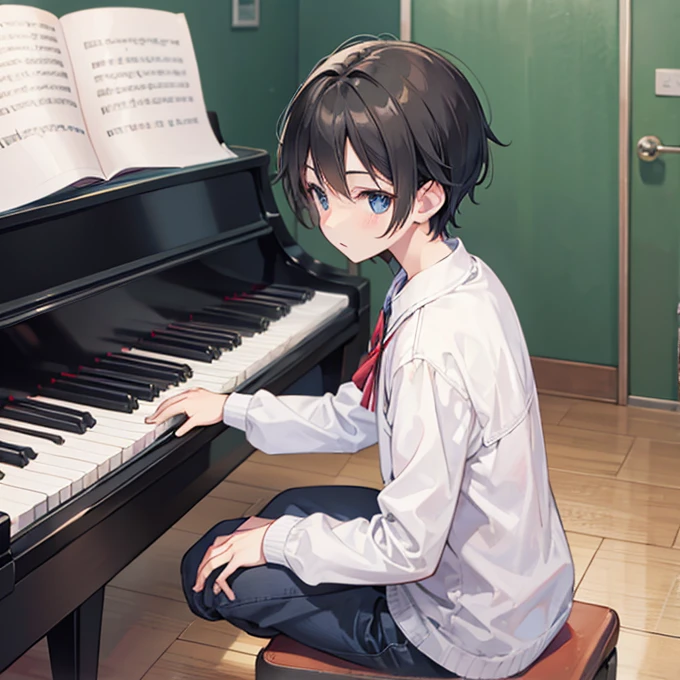 Junior high boy playing piano