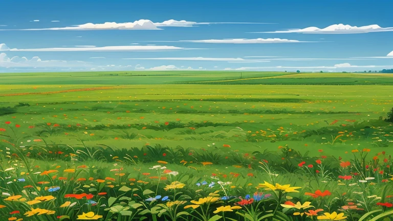A painting with green fields and blue sky as background, Horizon Line, Multicolored flowers, farm Field background, Grass background, Field background, Windows XP, Windows XP wallpaper, Windows XP background, Farm Background, Windows XP bliss wallpaper, clear sky background, Grassland background, Landscape background, blue sky and green grass, Sunny day background, Clear sky background, Landscape Wallpaper, clear summer sky background