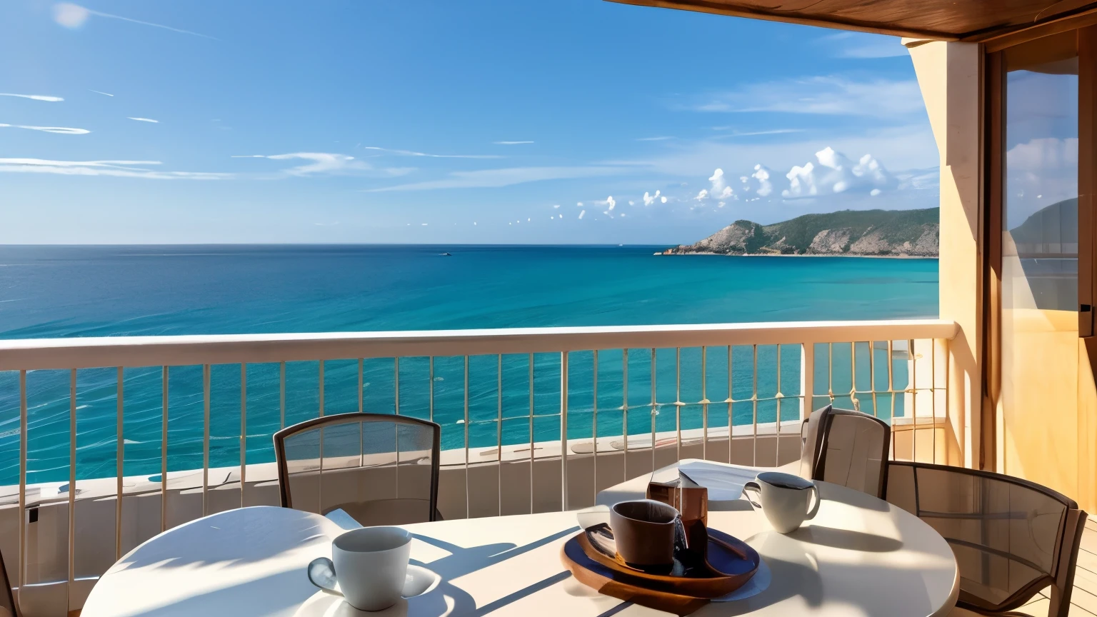 Morning sea, coffee on the terrace