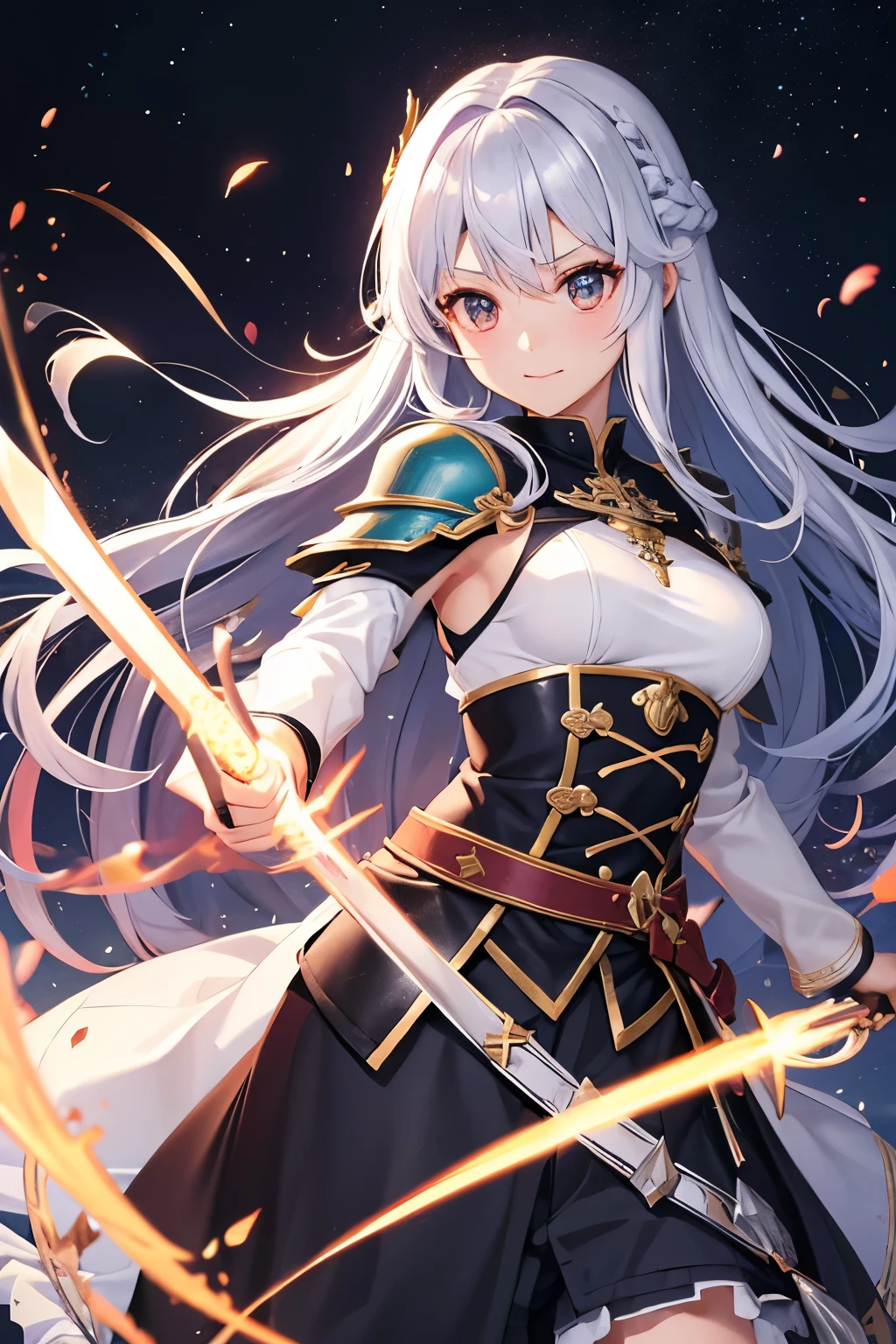 (((highest quality、first-clasasterpiece、Normal body、8k、Detailed face、Ultra-precision、Normal hand、Normal finger、5Finger、)))Brightly colored hair、Rainbow black silver hair、Small breasts、Flexible body、Brave、Braveの剣、Braveの鎧、Braveの兜、伝Braveの盾、伝説のBrave、Legendary Sword、Legendary Shield、Legendary armor、legendary helmet、光のBrave、Sword of Light、Shield of Light、Armor of Light、Helmet of Light、聖なるBrave、Holy Sword、Sacred Armor、Sacred Helmet、Sacred Shield、Swinging a Sword、The Great Magic of Light and Darkness、huge magic circle