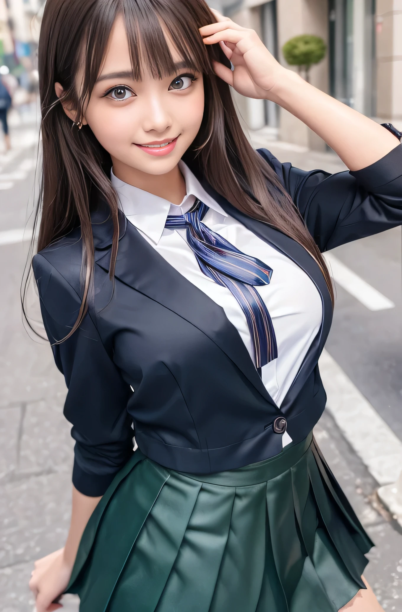 Angelic Very pretty cute young girl,
very beautiful girl,
(V-line jaw),
Beautiful detailed brown eyes, (clear-eyed),
small straight nose,small mouth,
Detailed double eyelids,
(Large eyes:1.3),
Long straight brown hair,
see-through bangs,
beautiful detailed face and eyes,
smiling, in the street,
BREAK
(super shiny metallic dark green blazer:1.3),metallic pearl white school blouse,(shiny metallic bright red neck ribbon tie:1.2),(super shiny metallic dark blue pleated skirt :1.5),(school uniform with super reflective surfaces:1.5),
(Very beautiful cute girl:1.2),
Very pretty cute young girl,
V-line jaw,
Beautiful detailed eyes,
very beautiful girl,
Detailed double eyelids,
(Large eyes:1.3),
Long straight brown hair,
see-through bangs,
beautiful detailed face and eyes,
smiling,
break
(Very beautiful cute girl, Beautiful detailed eyes, Detailed double eyelids:1.3),
(Soft Saturation: 1.3),
(Fair skin: 1.4),
(Large eyes:1.4),
break
Very beautiful cute girl,
Sharp Focus,
brown hair,
Very beautiful cute girl,
Raw photo,
High resolution,
perfect detail,
Professional Photography, Professional Lighting,
strong lighting,
break
(smile:1.6),(5 yo:1.3)