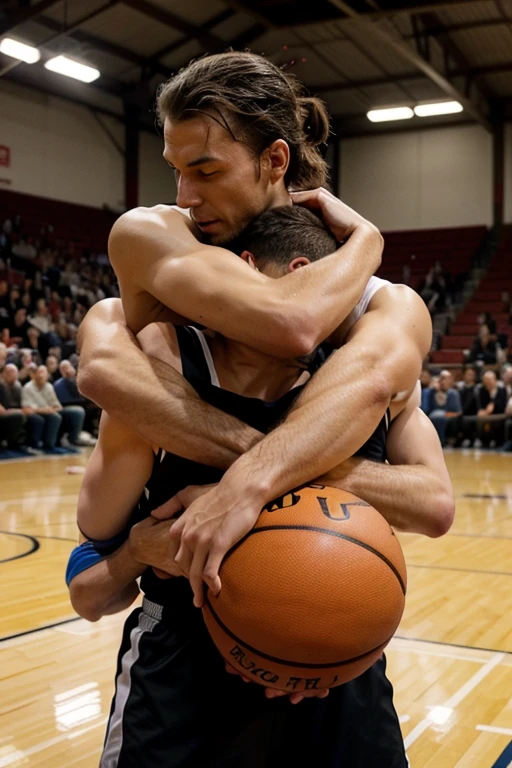 I want you to make a base of a basketball marking that I created where the person applying the basketball base uses his two arms as if he were going to hug the opponent without touching him, make me an image that makes him look like he has four arms using the marking