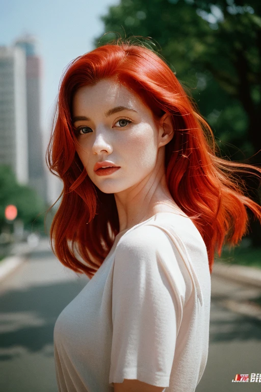 arafed woman with red hair, hyper realistic film photography,
