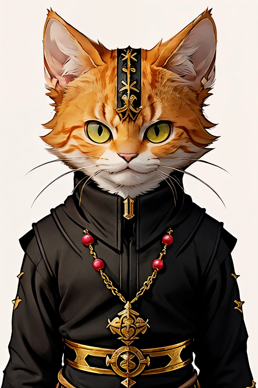 ((best quality)), ((masterpiece)), (detailed), Cat，Fierce eyes，Pink background，Dungeons &amp; Dragons style clothing，Lots of accessories，male，Half Body，Cat Face，Square size picture，Non-human，LoRA Nijijourney V5 Furry Style，Character with sinister expression，Showing a fierce expression，Cruel eyes，warrior，A face with a fierce expression
