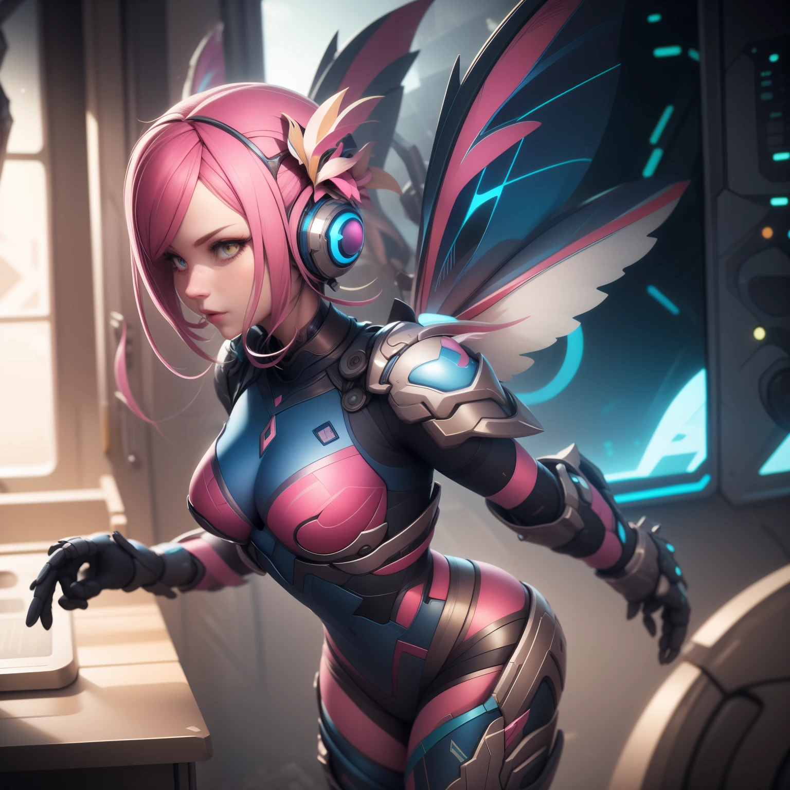 Sci-fi cartoons，Pink wings，Valkyrie mech，Flower Fairy