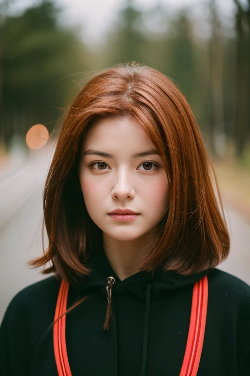 arafed woman with red brown hair, hyper realistic film photography,
