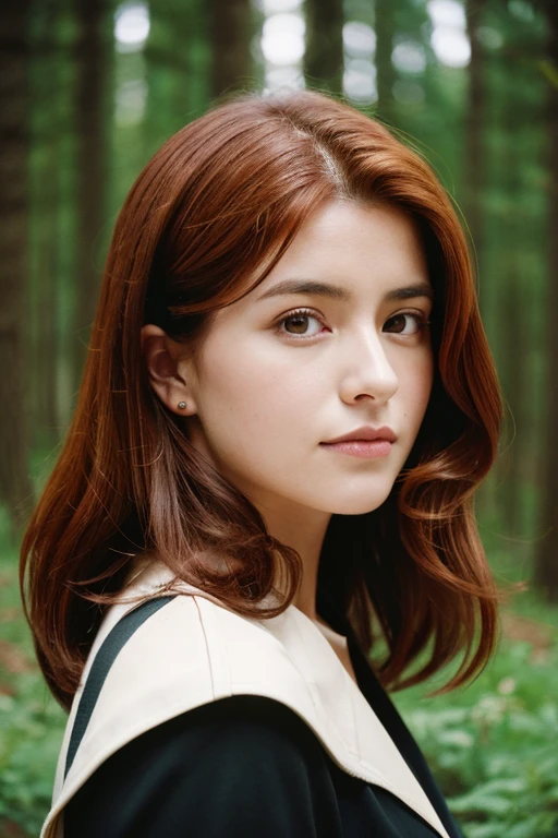 arafed woman with red brown hair, hyper realistic film photography,
