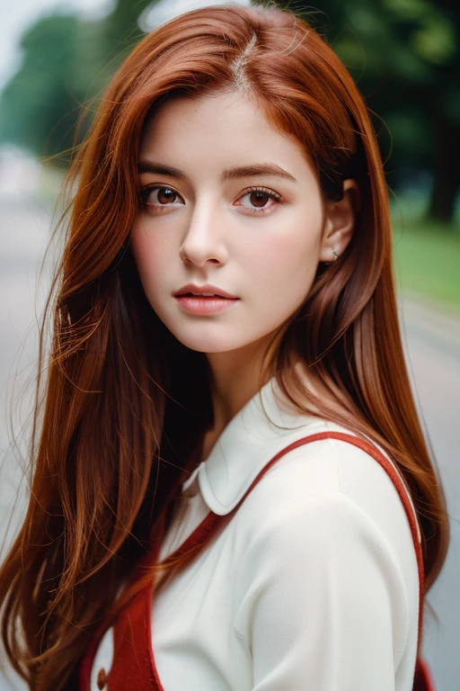 arafed woman with red brown hair, hyper realistic film photography,