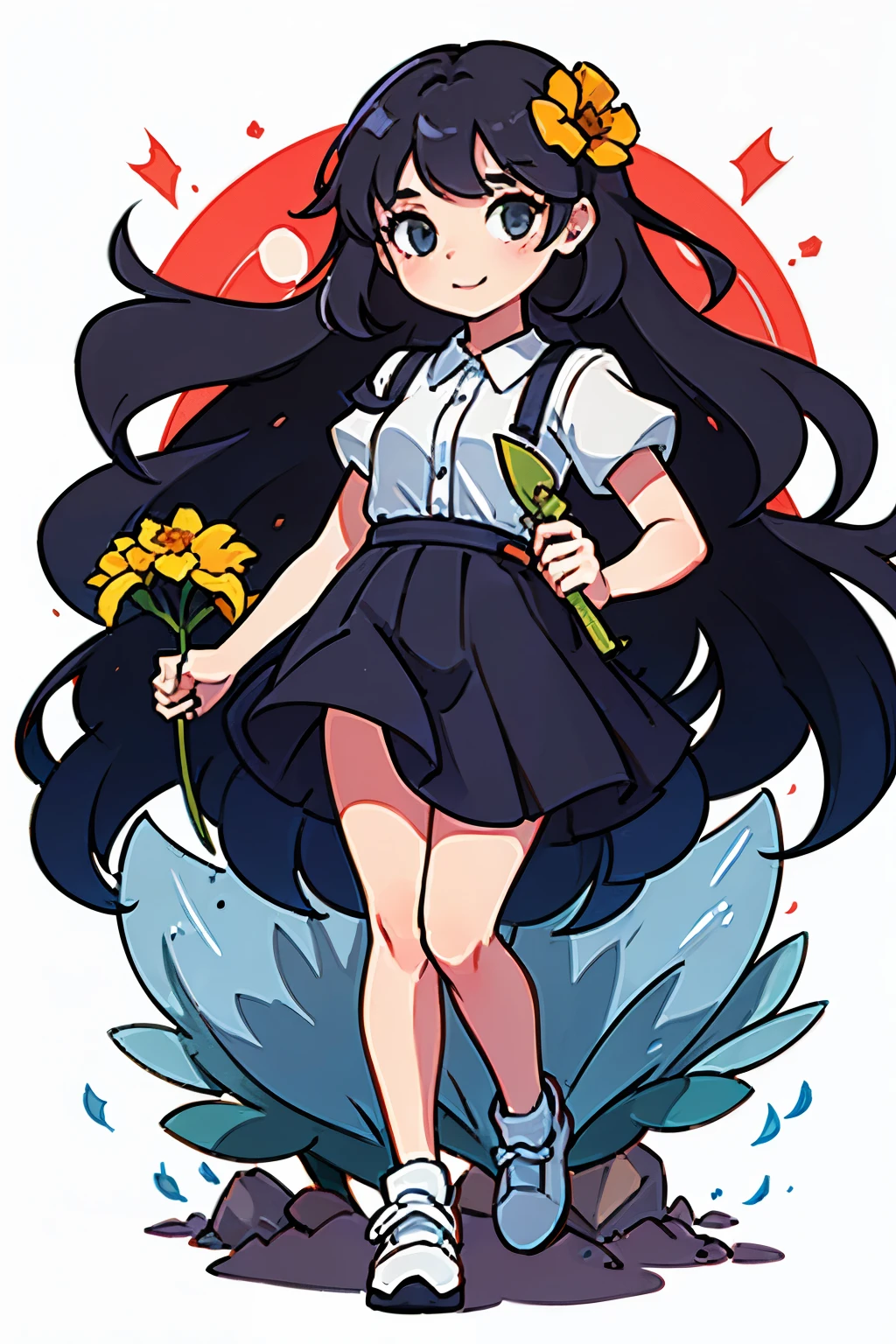 girl holding flowers full body