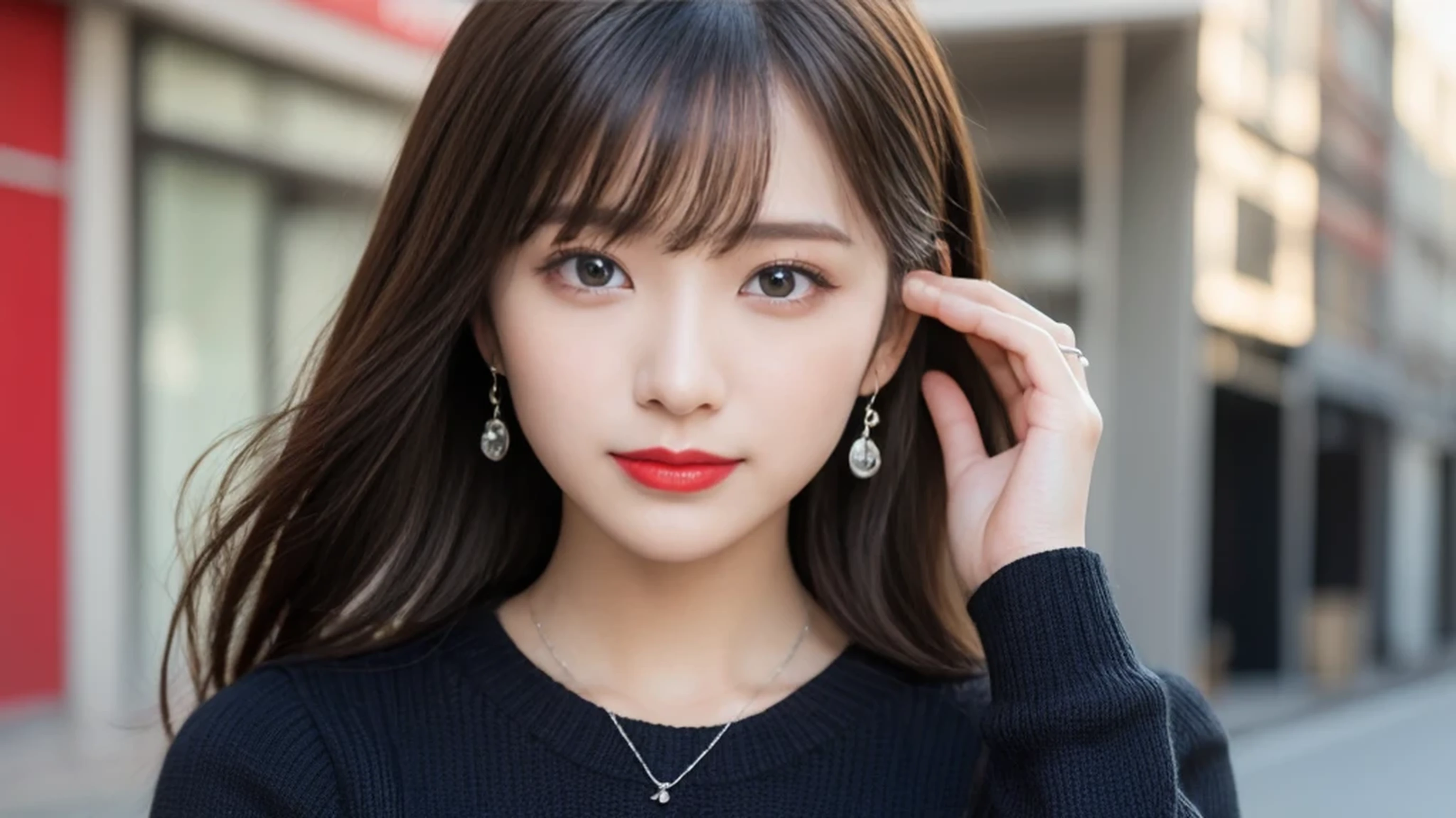 1 korean girl, sexy girl, strikingly beautiful, black hair, big breasts, delicate facial features, porcelain skin, red lips,expressive eyes, (It is a photo of the upper body), beautiful face, Highly detailed face and skin texture, glitter eyeliner: 1.2, natural cheeks, shiny skin, Fair skin, (((wearing pajamas))), sparkly necklace and earrings, (glossy lips: 1. 4), (enchanting smile), (20-year-old), (wavy hair, diagonal bangs), short hair, head band, ((upper body shot)), ((focus on chest and face)), off shoulder、small breasts