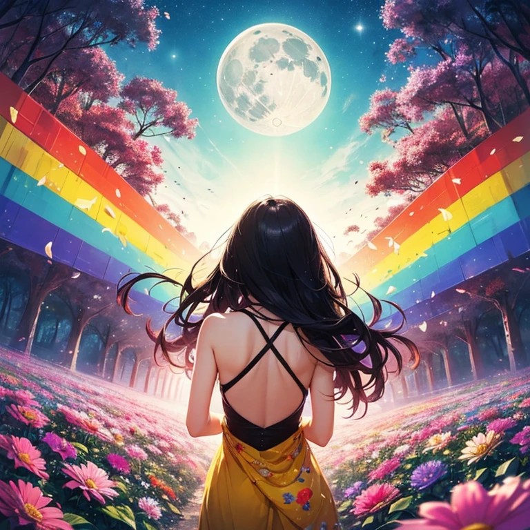 melody mark,highest quality,pieces fly,1 female、alone,(abstract art:1.6),(psychedelia:1.5),(nostalgic:1.5),(At the center of the world is the most beautiful woman in the world),A ray of light spreads,Crystals spreading from the center,prism,(nostalgic scenery:1.5),(colorful flowers:1.5),(full moon: 1.2),(rainbow: 1.3),(warm light: 1.2),(RAW photo),You turned your back and started walking,Without words to exchange,Inside my shaking heart,cried like a ,Do not go,I turned my back and started walking,I have to go before my tears fall,I pretended that I didn't like being too happy,The ideal future I was forced to let go of,A wish that cannot be regained,A small one-room room that feels a little spacious,It seems to widen the gap in my heart,Every minute feels a little long,If I could spend time with you,Is this a world where even wishing is not allowed?,Even a single lie can bring tears to your eyes,I have committed countless crimes,touching that hand,I tried to live quietly next to you,Inside finite memories and time, where every time you pick up one of the present, you throw away one of the past.,My existence, just sitting there, will surely disappear from your memory.,I can never go back?Is this the beginning or the end?,The night I sleep in a wide bed is not yet over,I'll dream alone again, a dream tracing your memories,I'll make up for it with the pain of loneliness, so let me stay quietly in your memory.,It would be nice if we could meet again with the same feelings.,