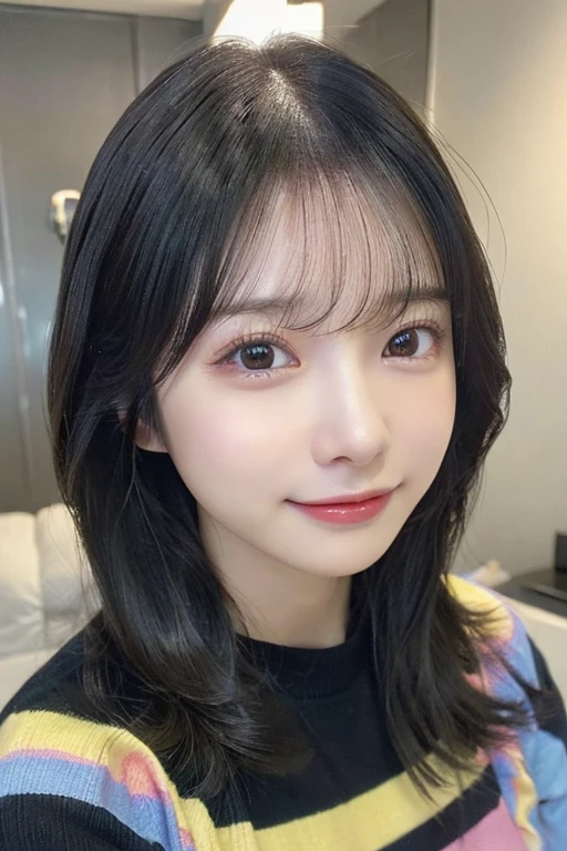 Random pose、(highest quality,masterpiece:1.3,超A high resolution,),(Ultra-detailed,Caustics),(Photorealistic:1.4,RAW shooting,)Ultra-Realistic Capture,Very detailed,High resolution 16K human skin closeup、 The skin texture is natural、、The skin looks healthy、The color is also uniform.、 Use natural light and color,1 girl,Japanese,33 years old,cute,Black-haired,Mid-length hair,,smile,,(Depth of written boundary、chromatic aberration、、Wide range of lighting、Natural Shading、)、