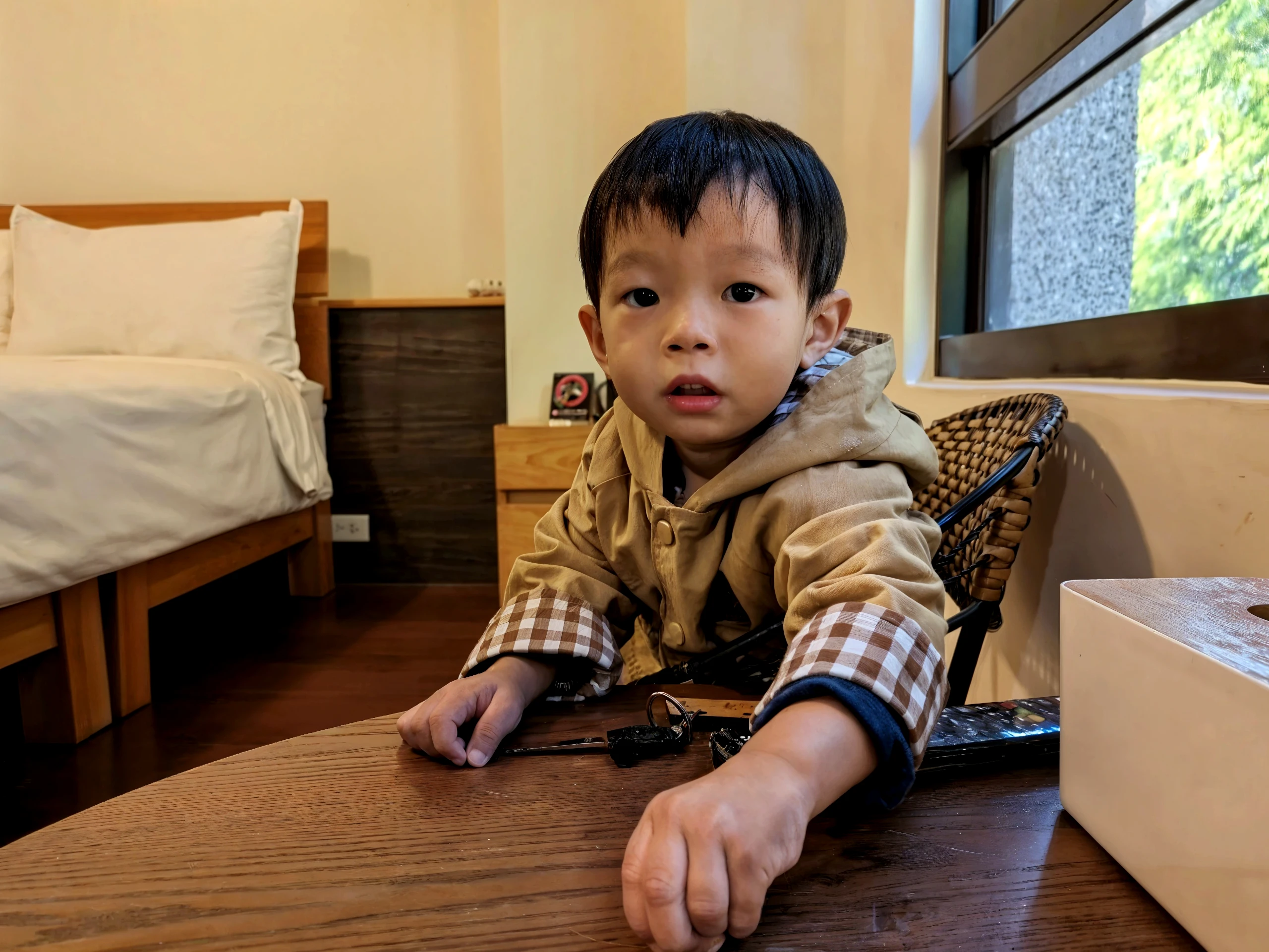 there is a young boy standing on a rug in a living room, 2 years old, 4yr old, taken with sony alpha 9, taken with canon eos 5 d mark iv, taken with sony a7r camera, t pose, shot with iphone 1 0, he is wearing a black t-shirt, taken with canon 8 0 d