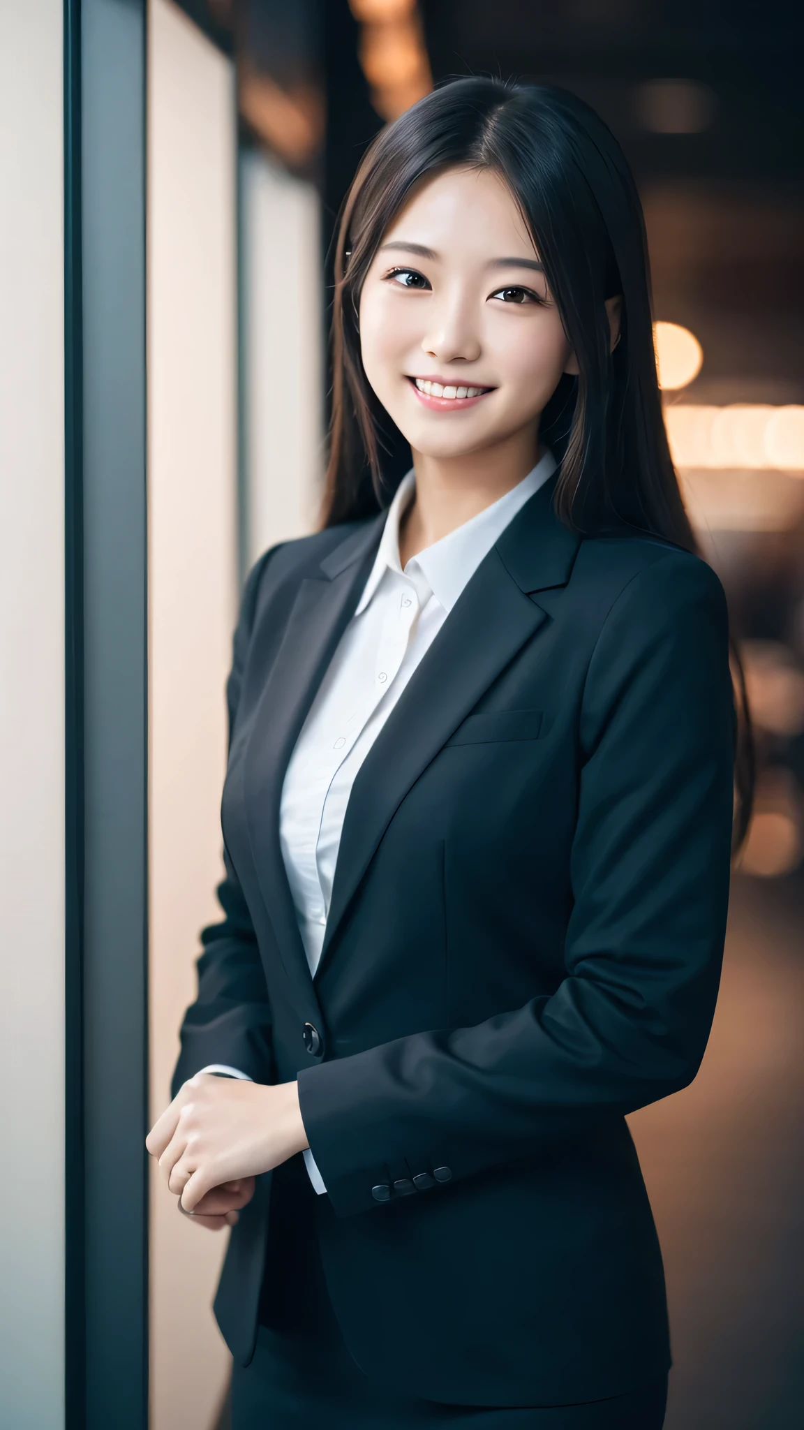 Super detailed, High resolution, Super detaileded, highest quality, wonderful, highest quality,Integrated 8K wallpaper, cinematic lighting, smiling business woman、20-year-old、Japanese、