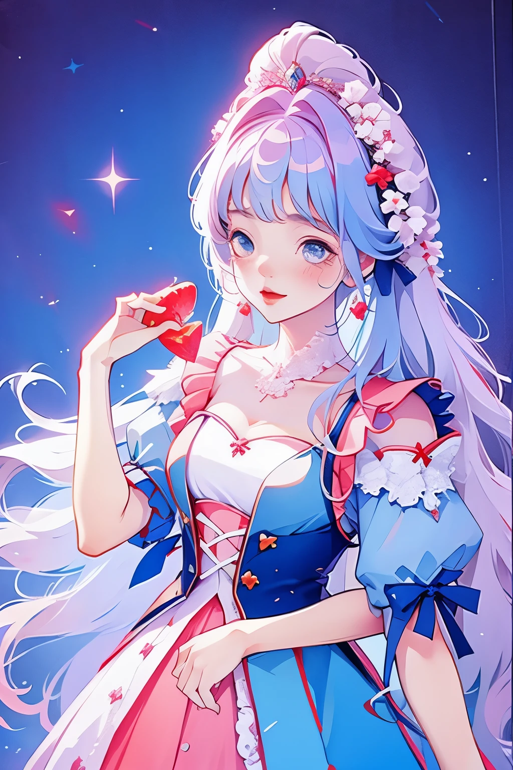 color，1 Girl， Cute dress，White princess dress