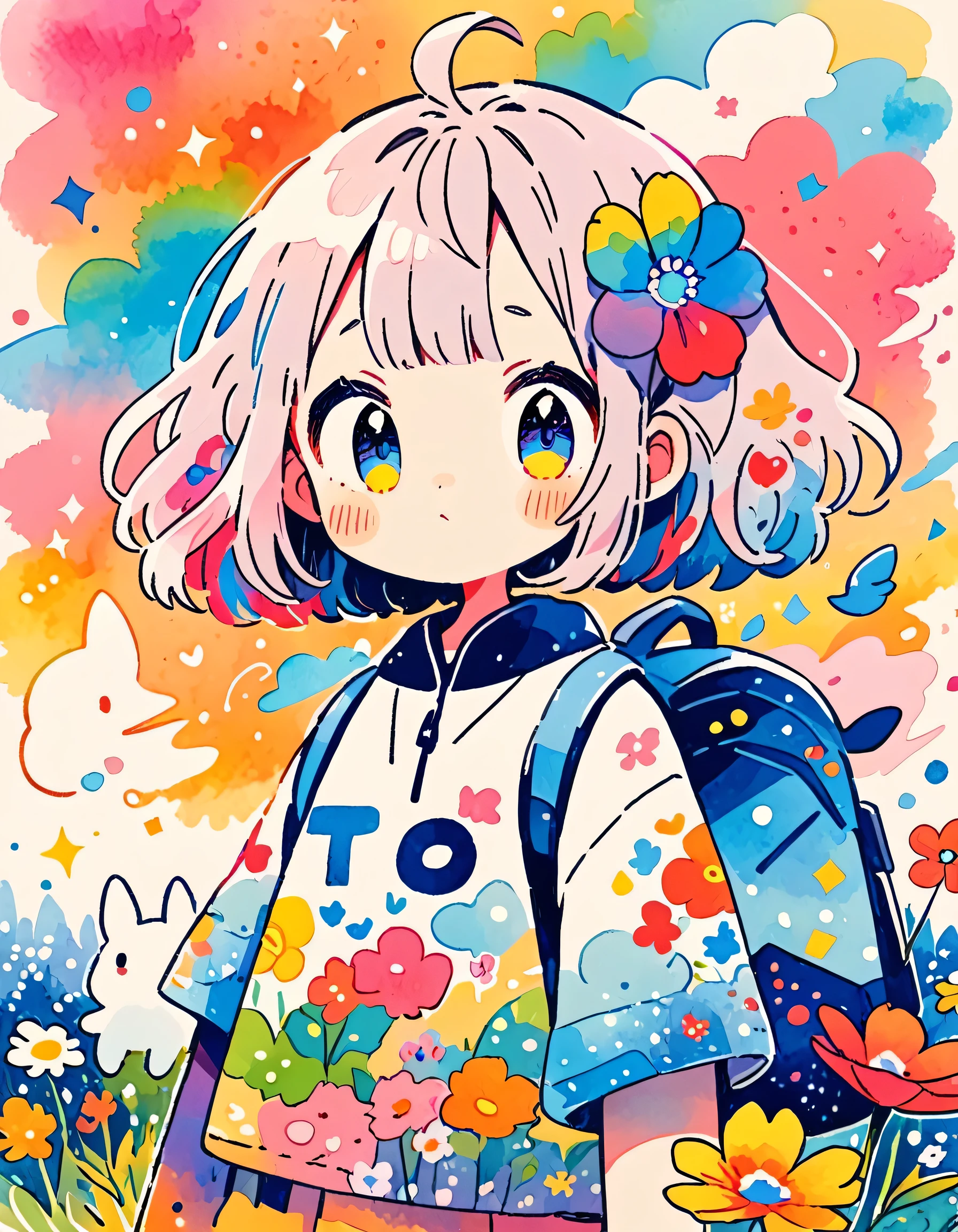 Hayao Miyazaki style, (((kawaii design))), The most beautiful girl of all time、Totoro、Totoro Forest、8K Quality、Intense watercolor, Detailed watercolor art, Watercolor splash, Surreal, avant-garde pop art, Beautiful and expressive paintings, Beautiful artwork illustration, Very colorful tones, wonderful, Cool beauty, highest quality、Official Art, Vector art, (((highest quality))), HDR, ((detailed)), (((Doodle Art)), ((masterpiece)), ((Super detailed)), (((Colorful flowers))), (((adventure)))