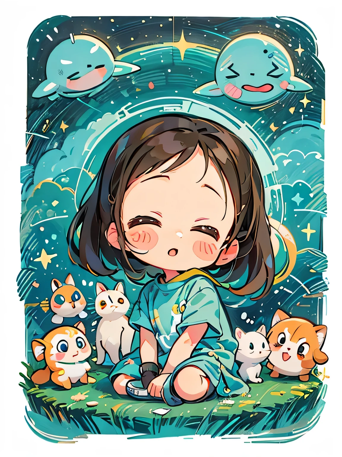 Ai Yazawa style, Kawaii Design, Chibi、Cute Alien, Galactic Universe